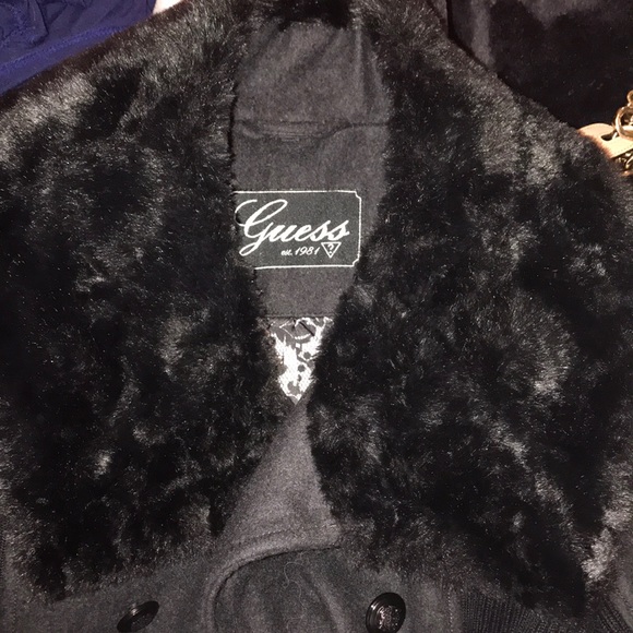 Guess Black Fur Pea Coat - Picture 3 of 4